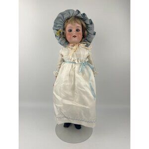 Antique Armand Marseille AM 370 Doll 16" Bisque Head Blue Bonnet & Blue Eyes